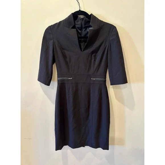 Tahari ASL Petite Sz 0 Classic Black LBD Sheath Dress Zipper Detail Bi-Stretch - Picture 1 of 6